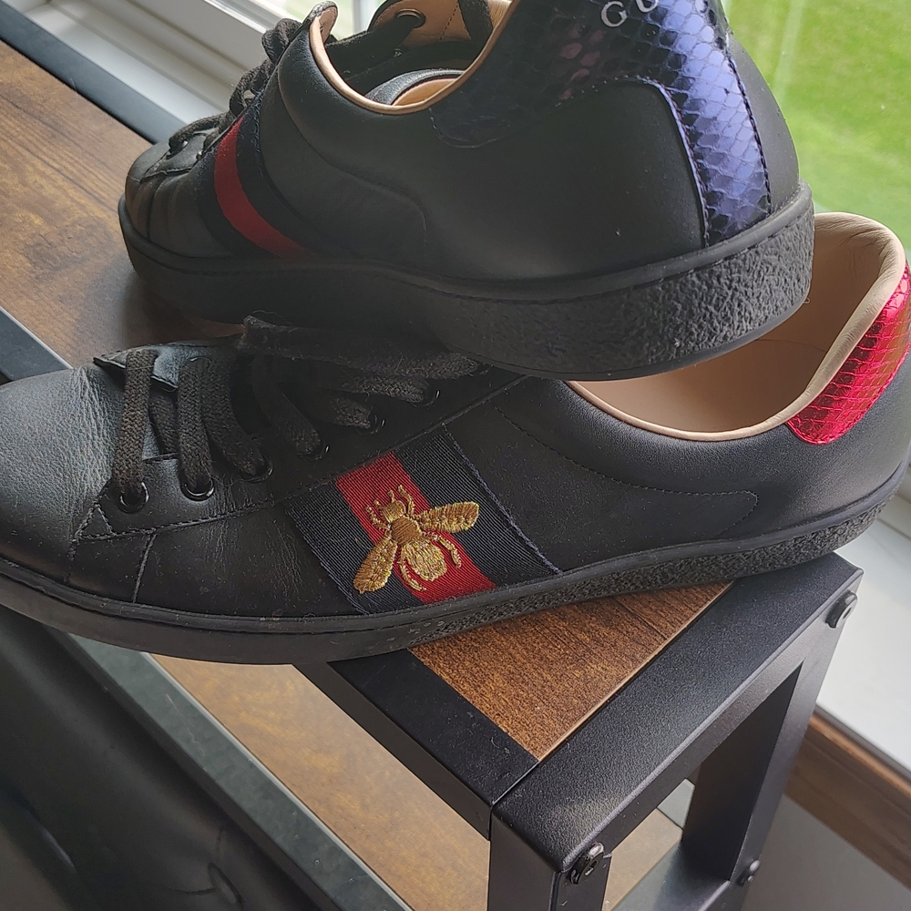 Gucci Black and Red Bee Embroidered Sneakers